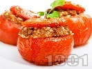 Рецепта Пълнени домати с кайма, ориз и сушени гъби манатарки печени на фурна по турски